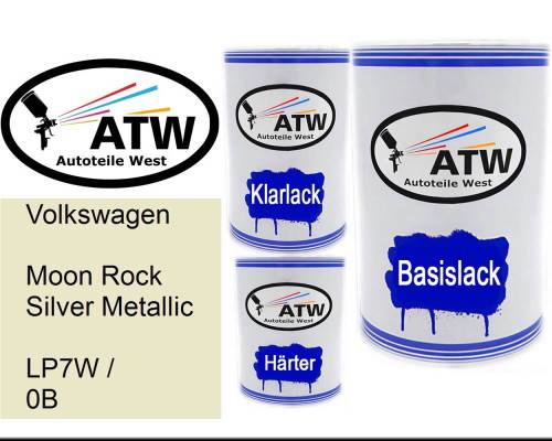 Volkswagen, Moon Rock Silver Metallic, LP7W / 0B: 500ml Lackdose + 500ml Klarlack + 250ml Härter - Set, von ATW Autoteile West.